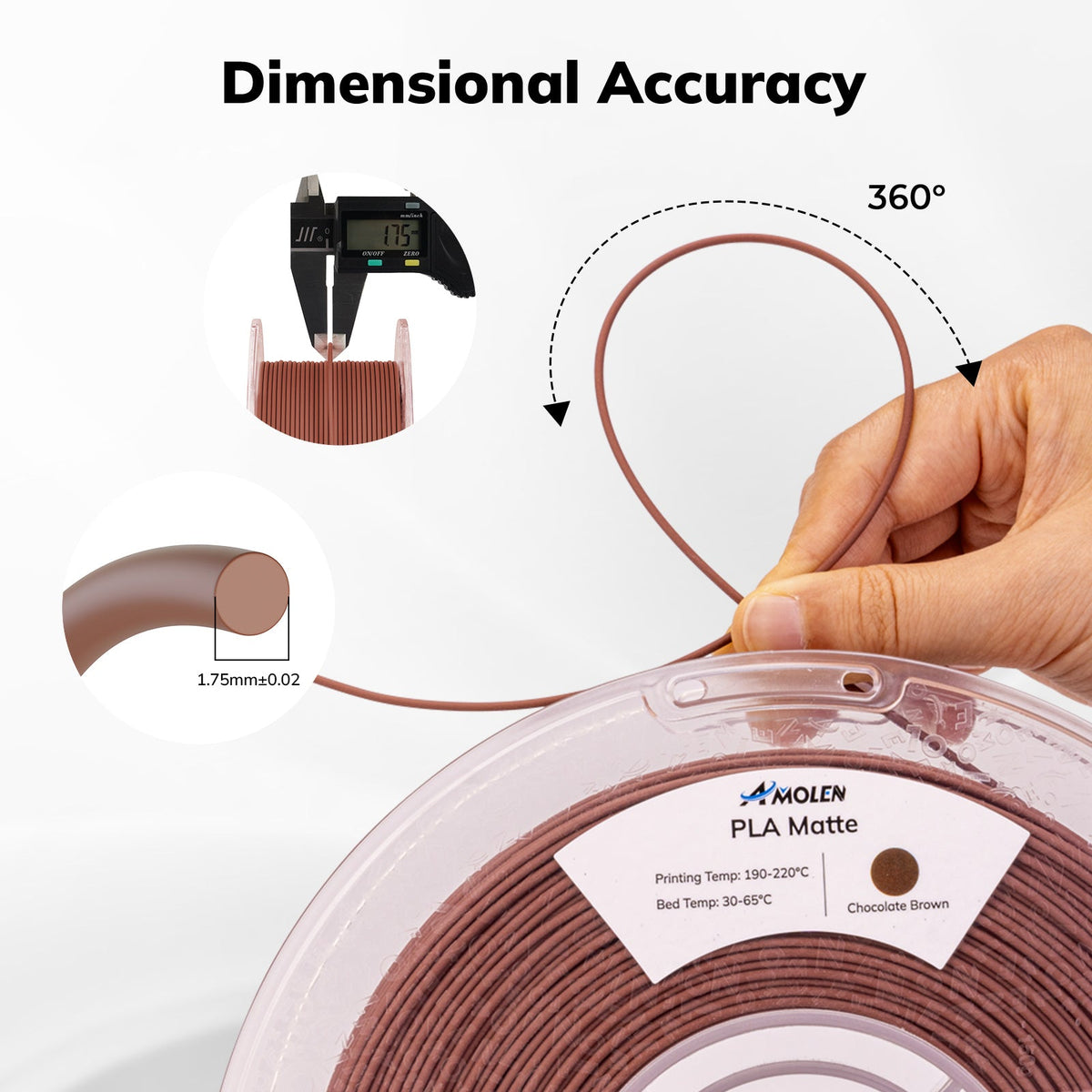 AMOLEN Matte PLA Filament, 1.75mm, 1kg