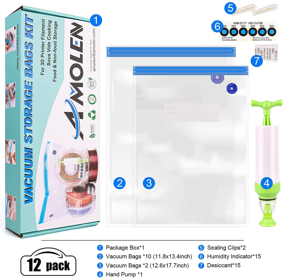 Vacuum Filament Storage Kit - 16 Bags + Automatic Pump