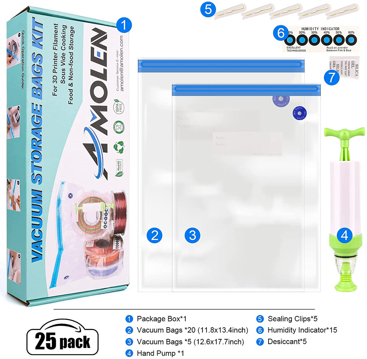 Vacuum Filament Storage Kit - 16 Bags + Automatic Pump