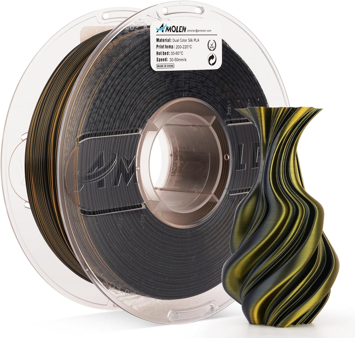 AMOLEN Dual-Color Silk PLA Filament, 1.75mm, 1kg