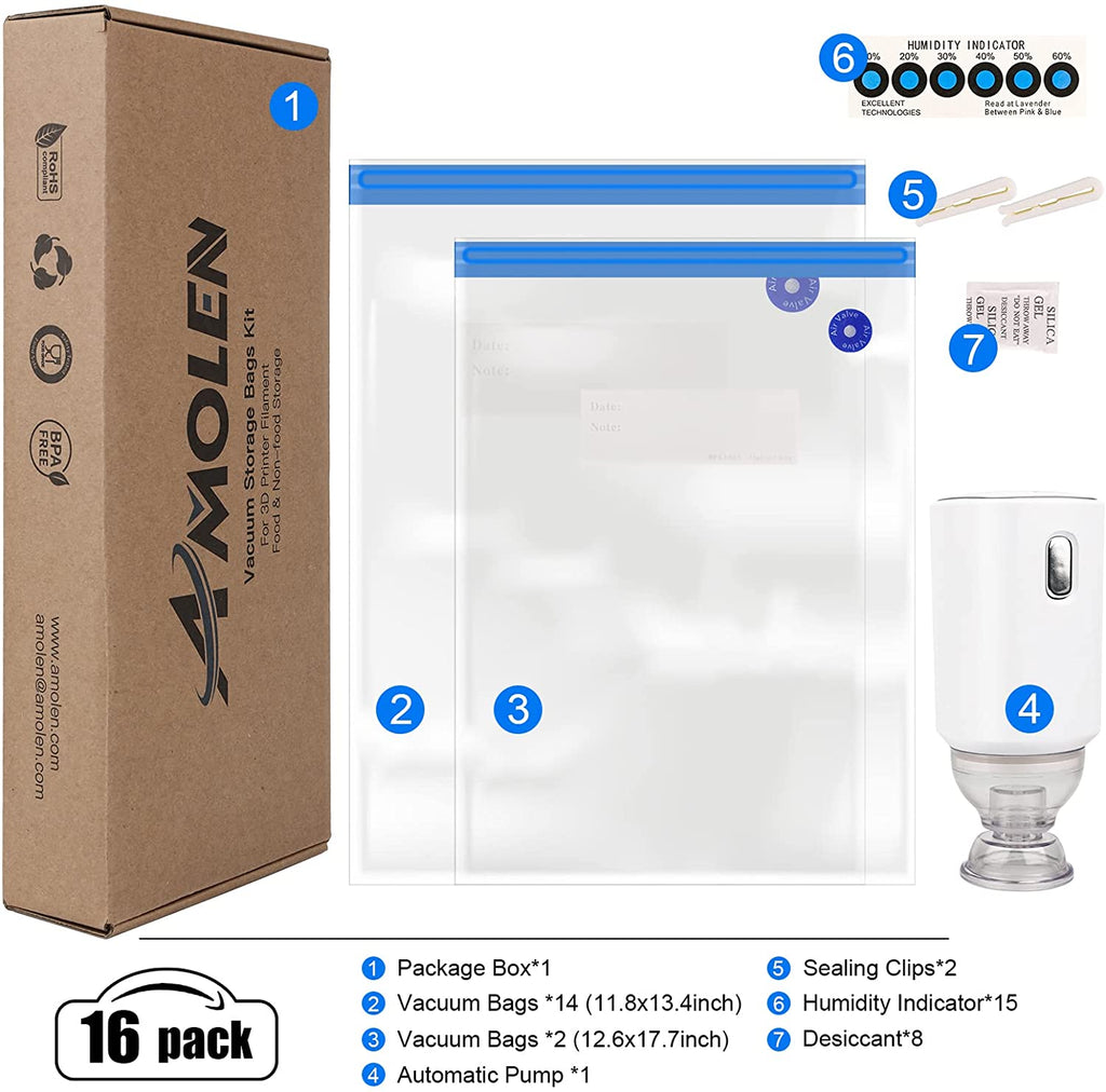 Vacuum Filament Storage Kit - 16 Bags + Automatic Pump