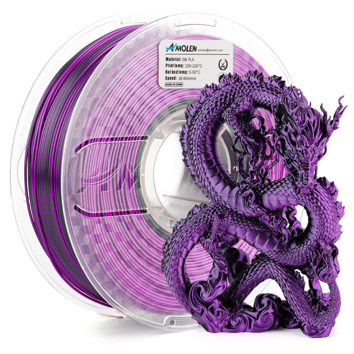 AMOLEN Dual-Color Silk PLA Filament, 1.75mm, 1kg