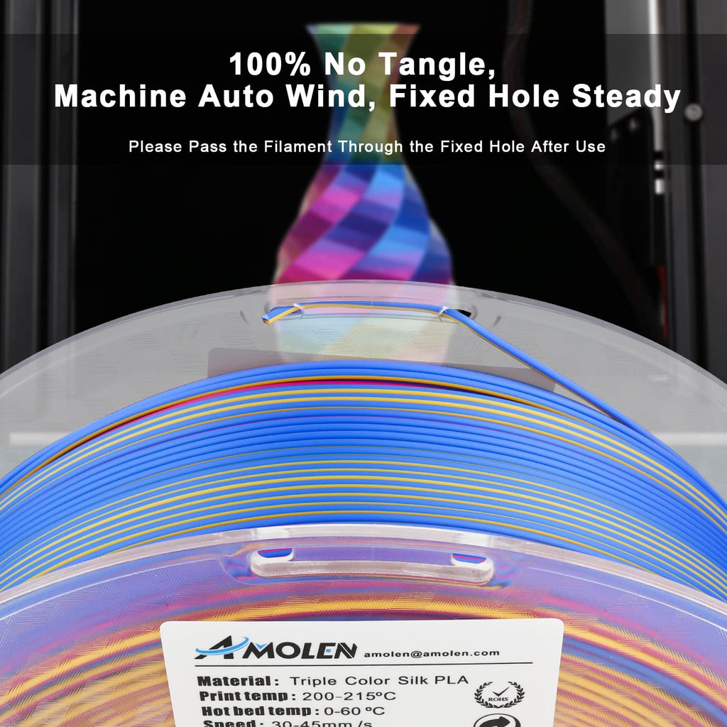 AMOLEN Triple-Color Silk PLA Filament, 1.75mm, 1kg