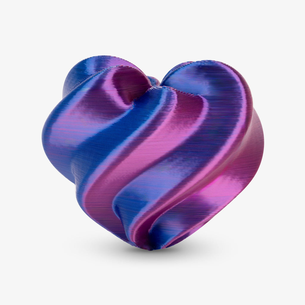 Blue and purple twisted heart printed in dual-color silk PLA