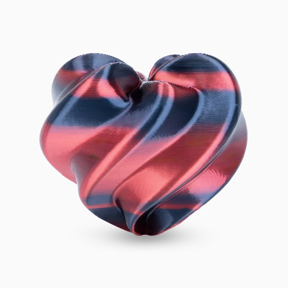 Twisted heart model with pink and dark blue bands printed in multicolor silk PLA