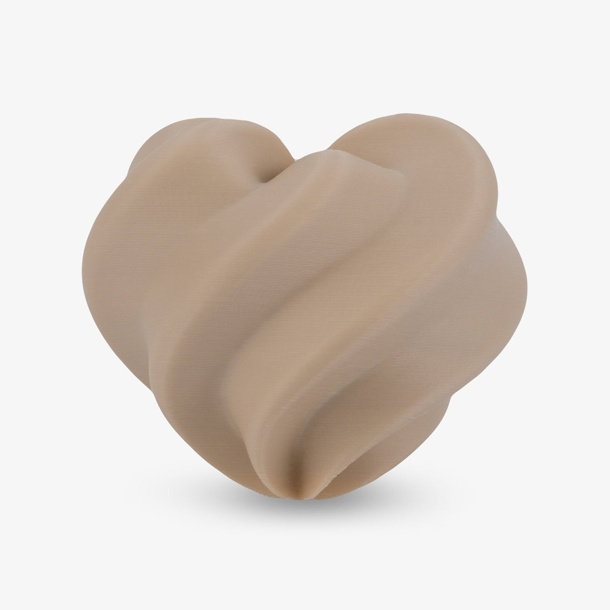 Beige twisted heart model printed with matte PLA filament