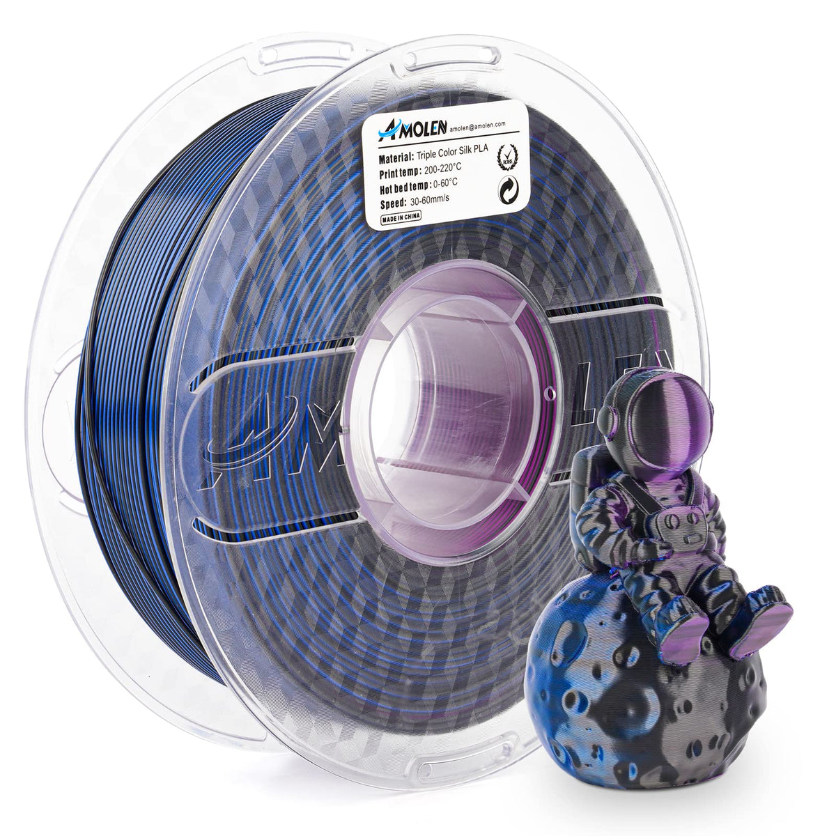 AMOLEN Triple-Color Silk PLA Filament, 1.75mm, 1kg