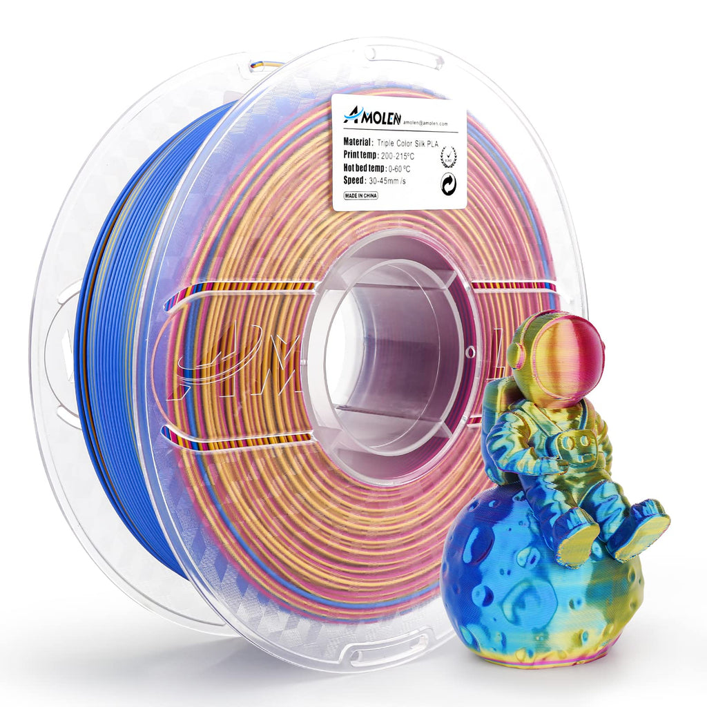 AMOLEN Triple-Color Silk PLA Filament, 1.75mm, 1kg